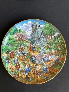 Hand-Painted Cat Village Decorative Plate -Whimsical Scene. Holy Hobbies